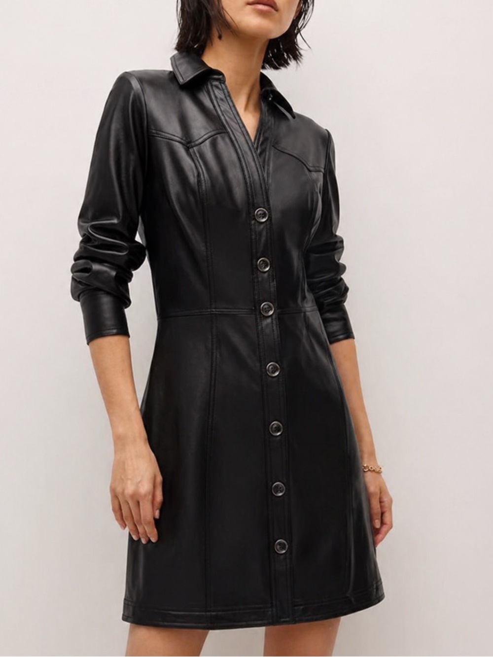 Veronica Beard Garrett Vegan Leather Mini Shirt Dress Size 8 Black Biker Chic